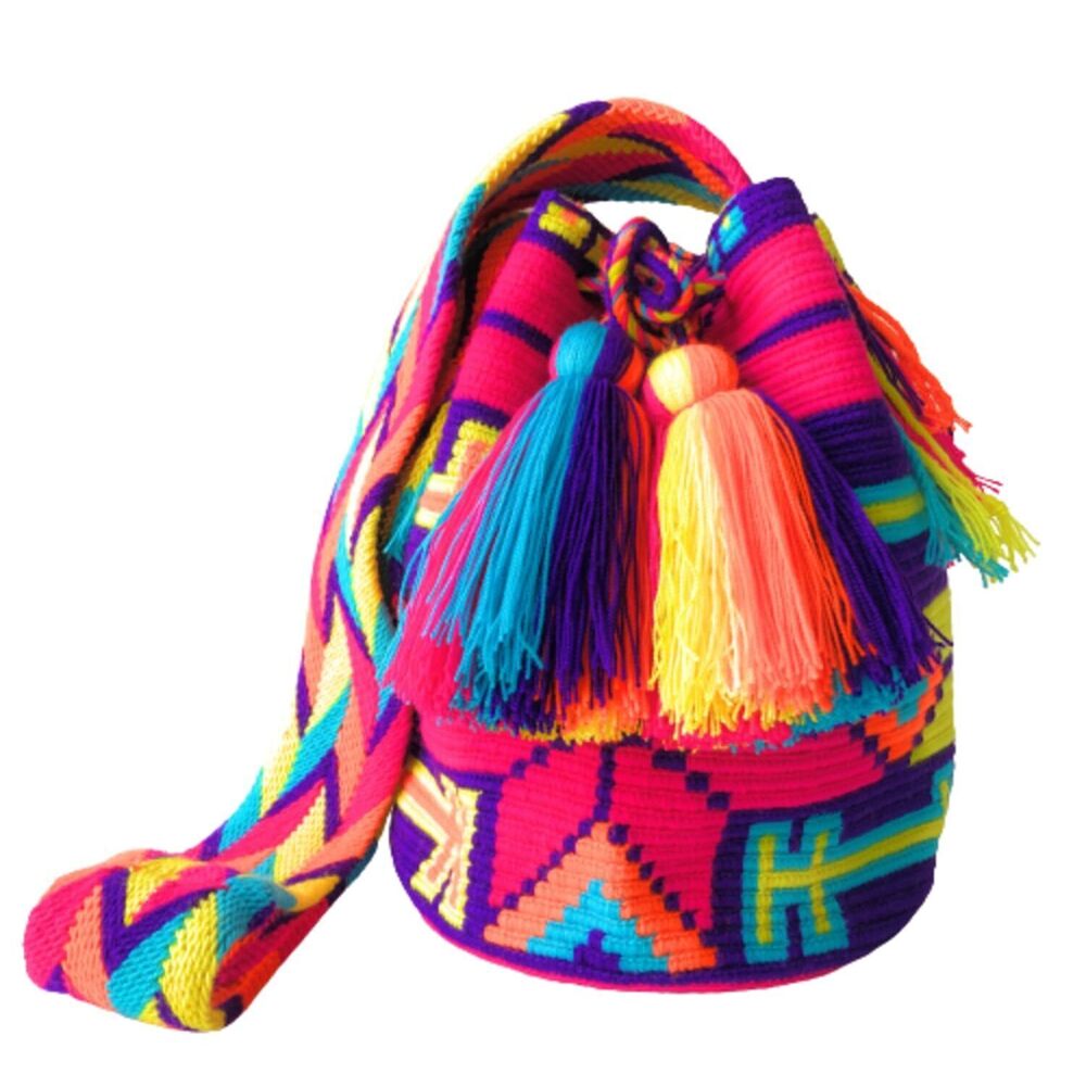 4119 WAYUU bag mochila , LARGE COLORFUL original bolsa tejida colombiana